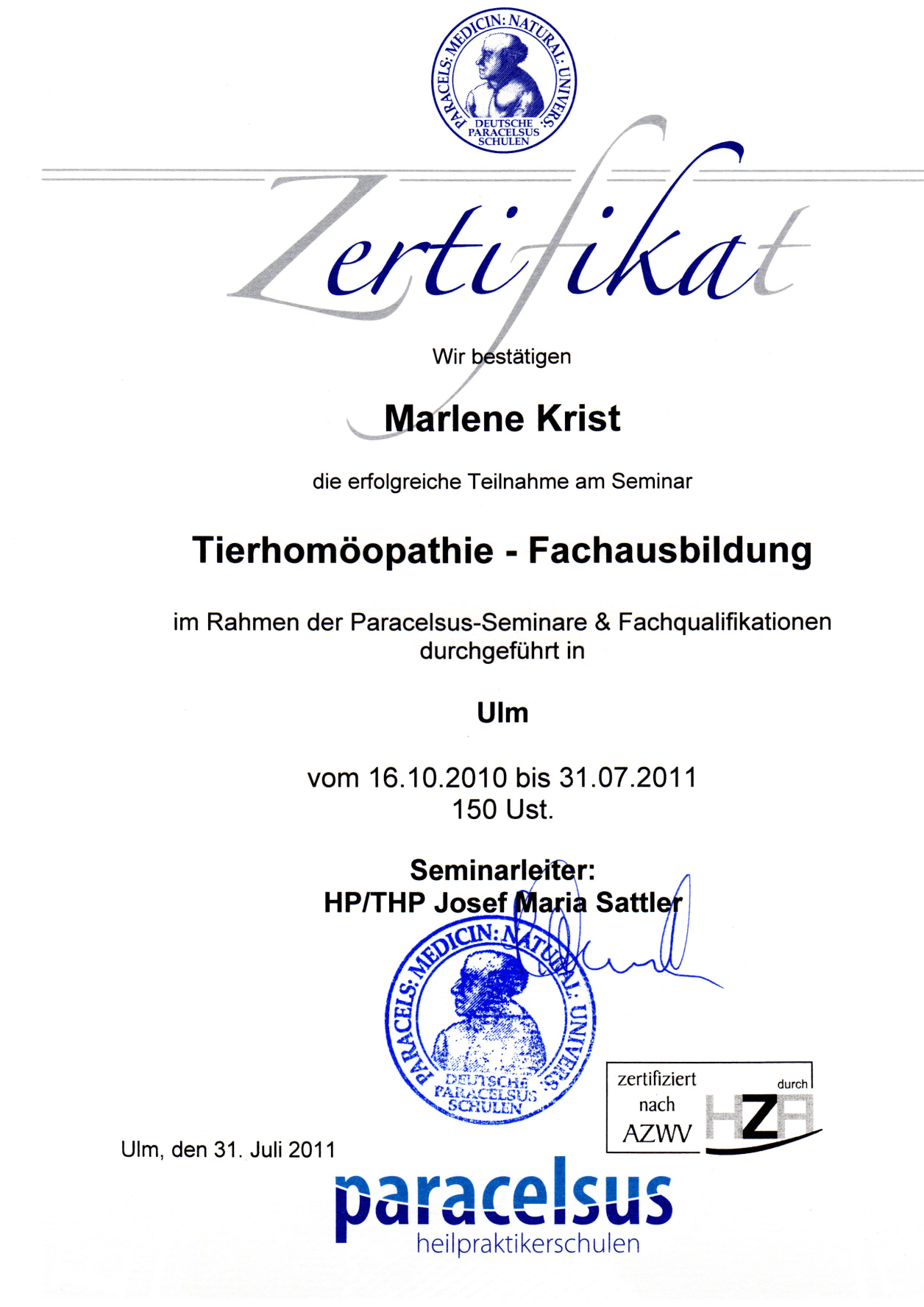 Zertifikate Marlene Krist
